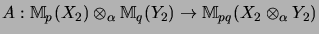 $ A :{\mathbb{M}}_p(X_2) \otimes_\alpha {\mathbb{M}}_q(Y_2)
\rightarrow
{\mathbb{M}}_{pq}(X_2 \otimes_\alpha Y_2) $