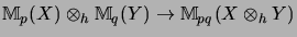 $\displaystyle {\mathbb{M}}_p(X) \otimes_h {\mathbb{M}}_q(Y)
\rightarrow
{\mathbb{M}}_{pq}(X \otimes_h Y)
$
