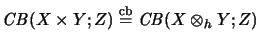 $\displaystyle \mathit{CB}(X \times Y; Z) \stackrel{\mathrm{cb}}{=}\mathit{CB}(X \otimes_h Y; Z)
$
