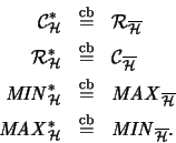 \begin{eqnarray*}{\mathcal{C}}_{\mathcal{H}}^*&\stackrel{\mathrm{cb}}{=}& {\math...
...l{\mathrm{cb}}{=}& \mathit{MIN}_{\overline{\mathcal{H}}}\mbox{.}
\end{eqnarray*}