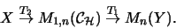 \begin{displaymath}X \stackrel{T_2}{\rightarrow} M_{1,n}({\mathcal{C}}_\mathcal{H})
\stackrel{T_1}{\rightarrow} M_n(Y).\end{displaymath}