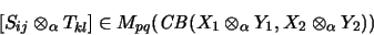 \begin{displaymath}[S_{ij} \otimes_\alpha T_{kl}]
\in M_{pq}(\mathit{CB}(X_1 \otimes_\alpha Y_1, X_2 \otimes_\alpha Y_2))
\end{displaymath}