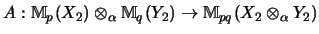 $ A :{\mathbb{M} }_p(X_2) \otimes_\alpha {\mathbb{M} }_q(Y_2)
\rightarrow
{\mathbb{M} }_{pq}(X_2 \otimes_\alpha Y_2)$