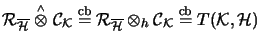 ${\mathcal{R}}_{\overline{\mathcal{H}}} \stackrel{\scriptscriptstyle\wedge}{\oti...
...}{\mathcal{C}}_\mathcal{K}\stackrel{\mathrm{cb}}{=}
T(\mathcal{K},\mathcal{H})$