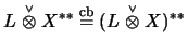 $L\stackrel{\scriptscriptstyle\vee}{\otimes}X^{**}\stackrel{\mathrm{cb}}{=}(L\stackrel{\scriptscriptstyle\vee}{\otimes}X)^{**}$