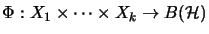 $\Phi: X_1 \times \dots \times X_k \rightarrow B(\mathcal{H})$