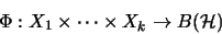 \begin{displaymath}\Phi: X_1 \times \dots \times X_k \rightarrow B(\mathcal{H})\end{displaymath}