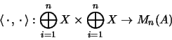 \begin{displaymath}\langle \, \cdot \, , \, \cdot \, \rangle :
\bigoplus_{i=1}^n X \times
\bigoplus_{i=1}^n X \rightarrow M_n(A)
\end{displaymath}