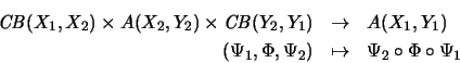 \begin{eqnarray*}\mathit{CB}(X_1,X_2) \times A(X_2,Y_2) \times \mathit{CB}(Y_2,Y...
...(\Psi_1,\Phi,\Psi_2) & \mapsto & \Psi_2 \circ \Phi \circ \Psi_1
\end{eqnarray*}