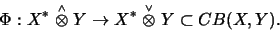 \begin{displaymath}\Phi :X^*\stackrel{\scriptscriptstyle\wedge}{\otimes}Y\righta...
...ckrel{\scriptscriptstyle\vee}{\otimes}Y\subset
CB(X,Y)\mbox{.}
\end{displaymath}