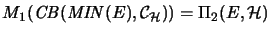 $\displaystyle M_1(\mathit{CB}(\mathit{MIN}(E),{\mathcal{C}}_\H)) = {\Pi_2}(E,\H) $