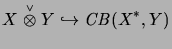 $\displaystyle X\stackrel{\scriptscriptstyle \vee}{\otimes}Y \hookrightarrow \mathit{CB}(X^*,Y)$