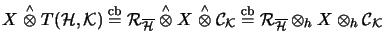 $ X \stackrel{\scriptscriptstyle \wedge}{\otimes}T(\H,\mathcal{K}) \stackrel{\ma...
...{\mathcal{R}}_{\overline{\H}} \otimes_{h}X \otimes_{h}{\mathcal{C}}_\mathcal{K}$