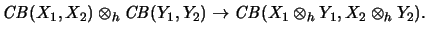 $\displaystyle \mathit{CB}(X_1,X_2) \otimes_h \mathit{CB}(Y_1,Y_2)
\rightarrow
\mathit{CB}(X_1 \otimes_h Y_1, X_2 \otimes_h Y_2).
$