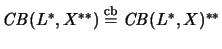 $ \mathit{CB}(L^*,X^{**})\stackrel{\mathrm{cb}}{=}\mathit{CB}(L^*,X)^{**}$