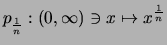 $\displaystyle p_{\frac{1}{n}} : (0,\infty) \ni x \mapsto x^{\frac{1}{n}}
$