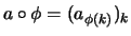 $ a\circ\phi = (a_{\phi(k)})_k $