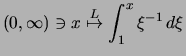 $\displaystyle (0,\infty)\ni x \stackrel{L}{\mapsto}\int_1^x \xi^{-1}\,d\xi$