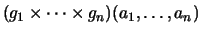 $\displaystyle ( g_1 \times \dots\times g_n)(a_1,\dots,a_n)$