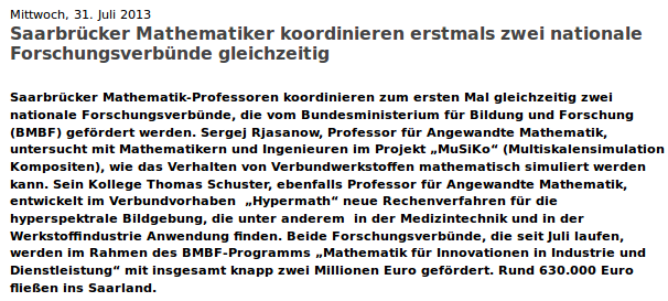 Pressemitteilung UdS 2013-07-31